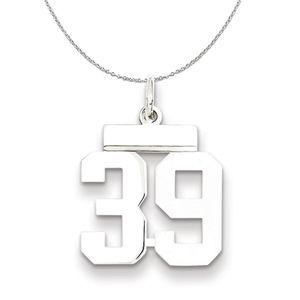 Silver, Athletic Collection Medium Polished Number 39 Necklace - 20 In